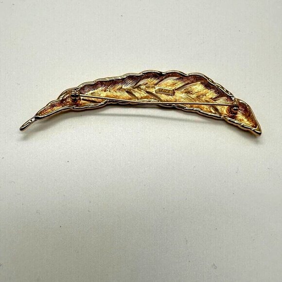 Vintage Monet Feather 3.5" Brooch Pin Polished Gold Tone Signed - Picture 3 of 6